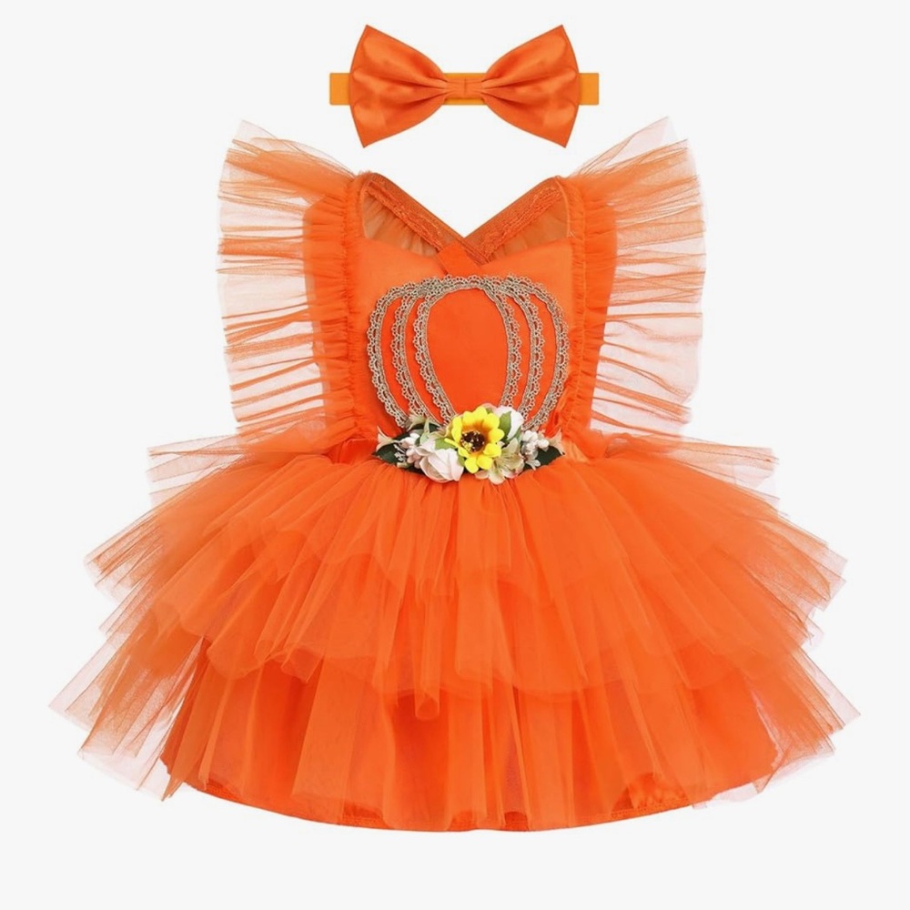 Orange Tulle 1st Birthday Dress